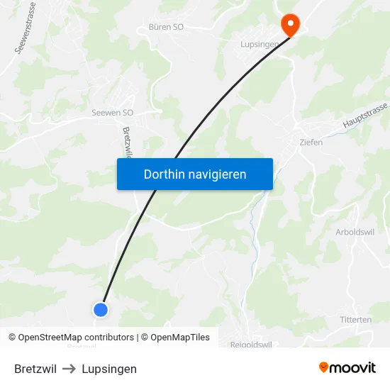 Bretzwil to Lupsingen map