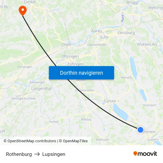 Rothenburg to Lupsingen map