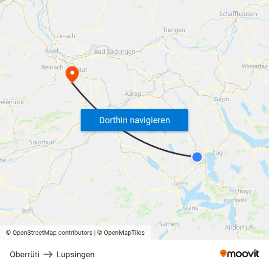Oberrüti to Lupsingen map