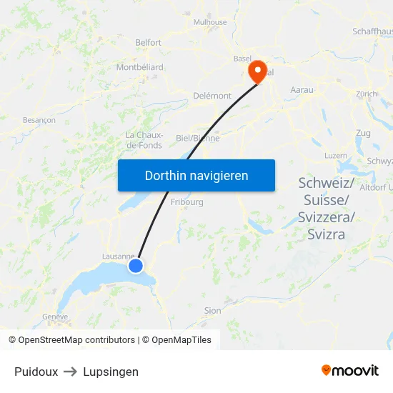 Puidoux to Lupsingen map