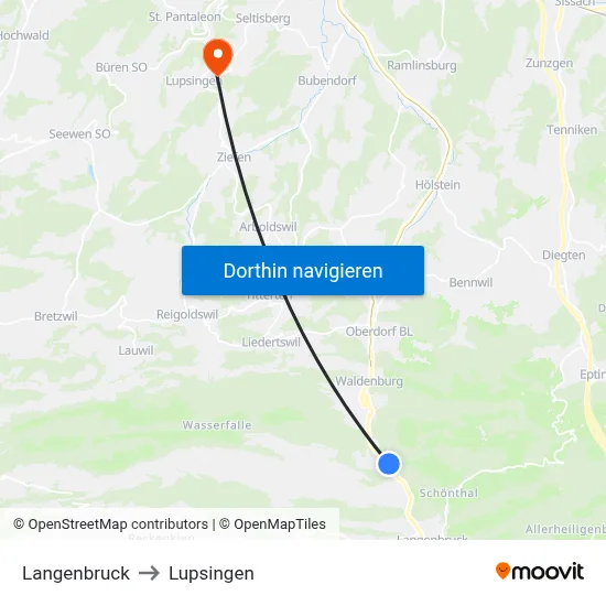 Langenbruck to Lupsingen map