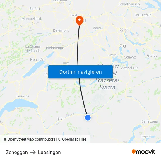 Zeneggen to Lupsingen map