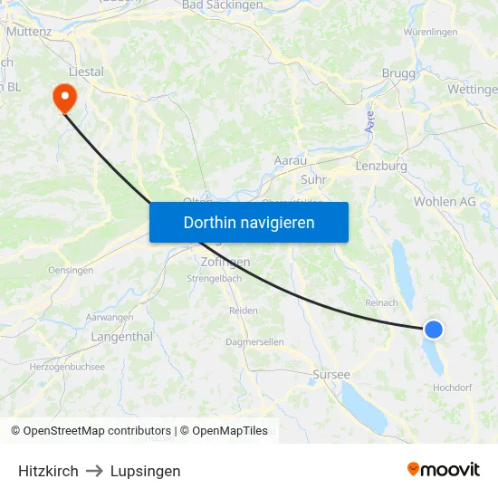 Hitzkirch to Lupsingen map