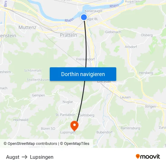 Augst to Lupsingen map