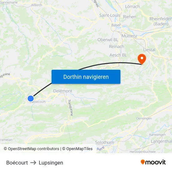Boécourt to Lupsingen map
