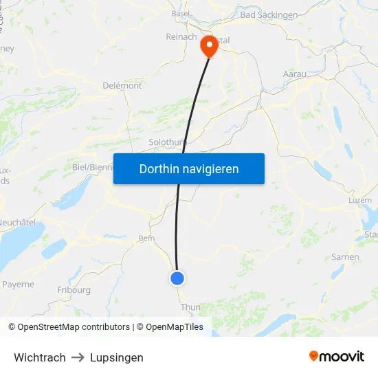 Wichtrach to Lupsingen map