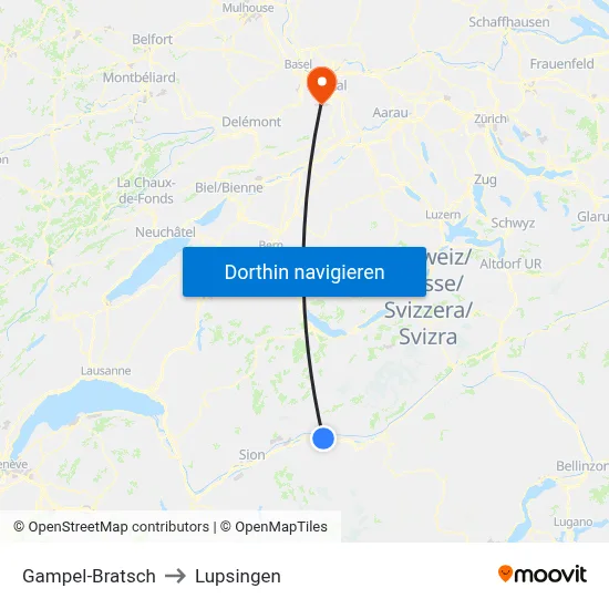 Gampel-Bratsch to Lupsingen map
