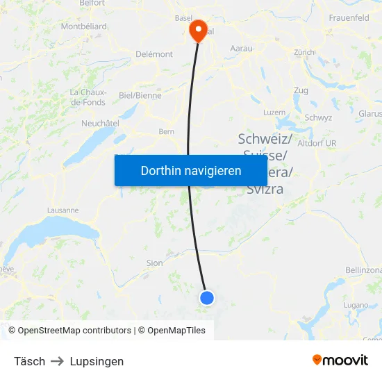 Täsch to Lupsingen map