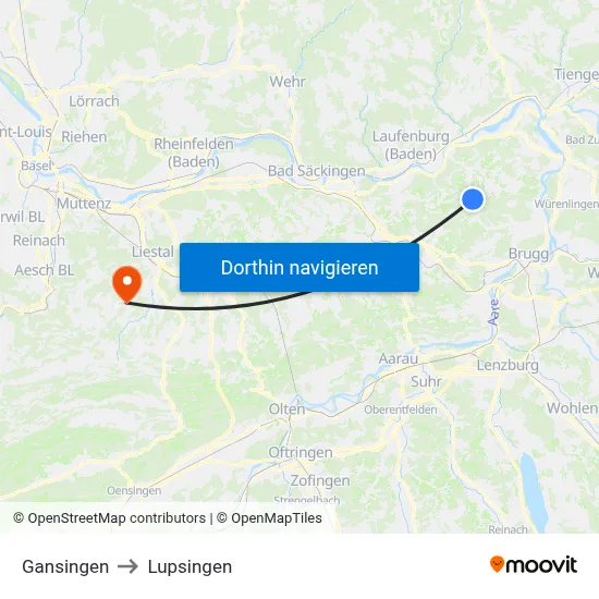 Gansingen to Lupsingen map