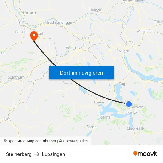 Steinerberg to Lupsingen map