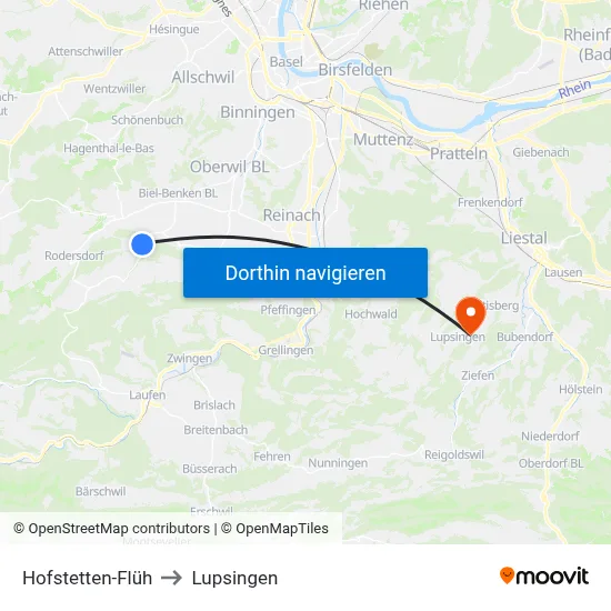 Hofstetten-Flüh to Lupsingen map