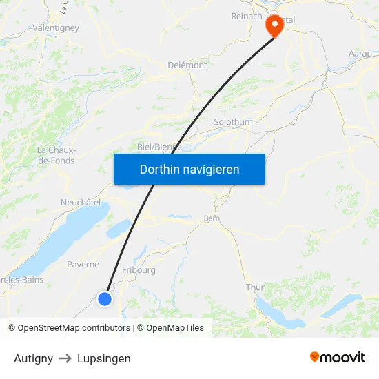 Autigny to Lupsingen map