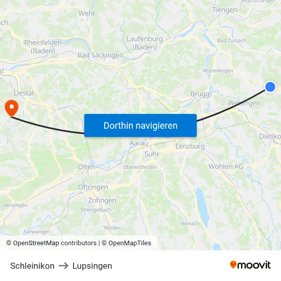 Schleinikon to Lupsingen map