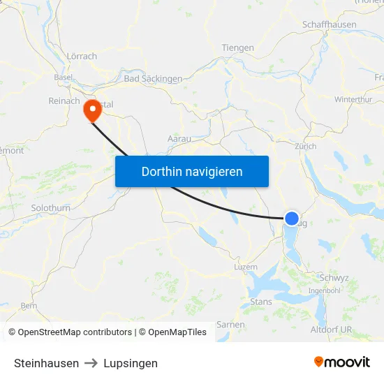 Steinhausen to Lupsingen map