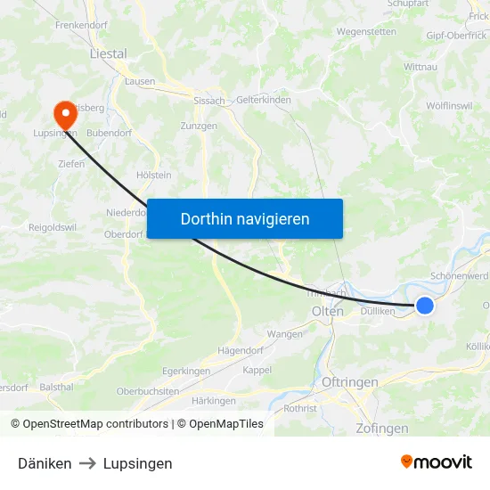 Däniken to Lupsingen map