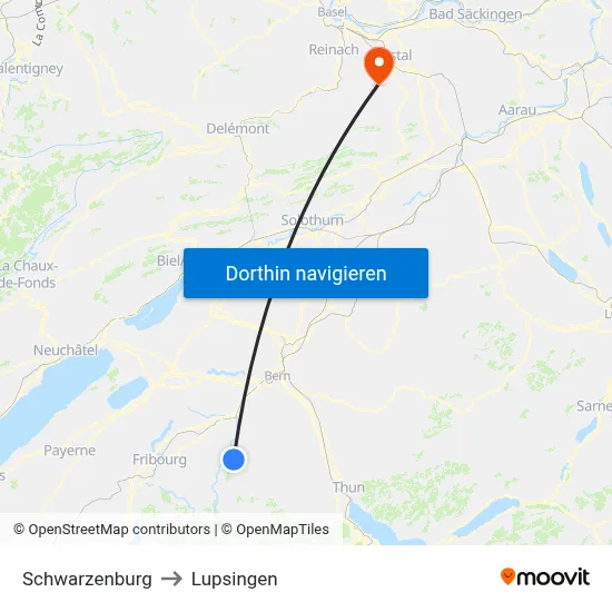 Schwarzenburg to Lupsingen map