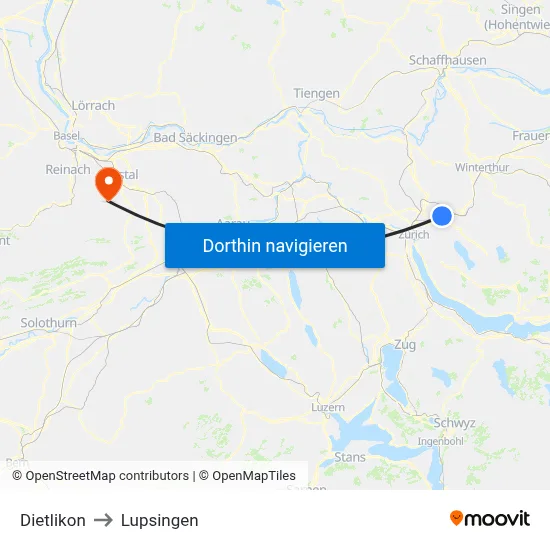 Dietlikon to Lupsingen map