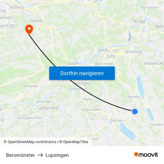 Beromünster to Lupsingen map