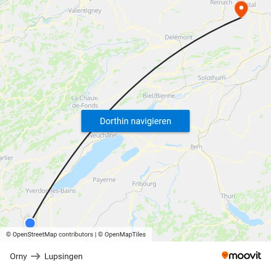 Orny to Lupsingen map