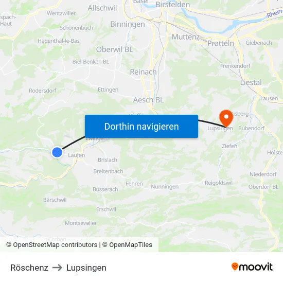 Röschenz to Lupsingen map