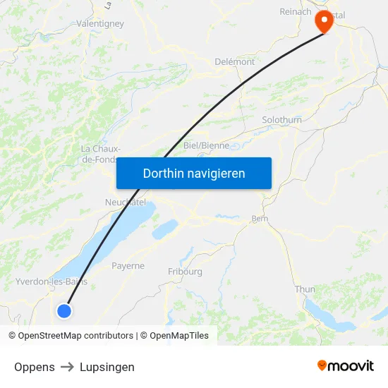 Oppens to Lupsingen map