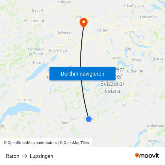 Raron to Lupsingen map