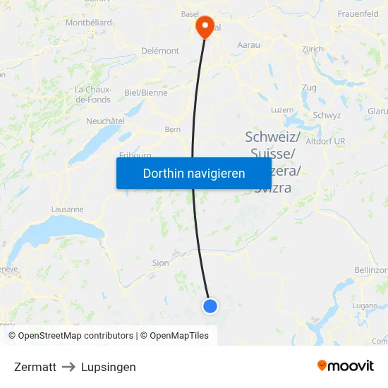 Zermatt to Lupsingen map