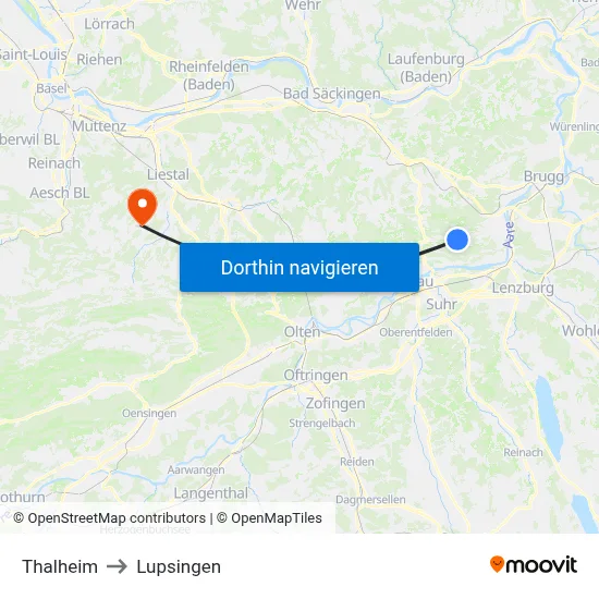 Thalheim to Lupsingen map