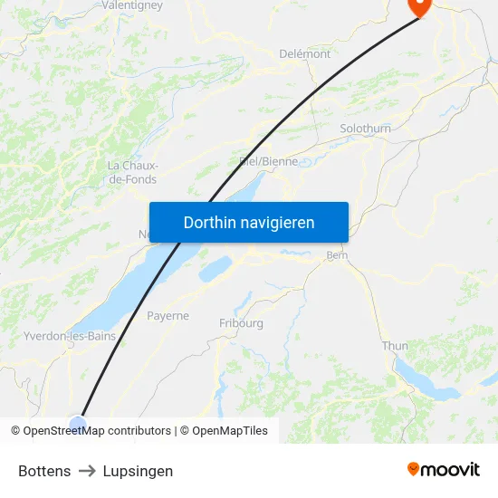 Bottens to Lupsingen map