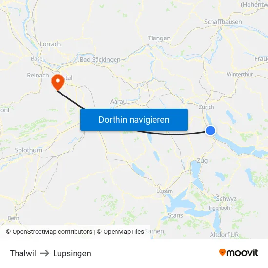 Thalwil to Lupsingen map