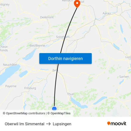 Oberwil Im Simmental to Lupsingen map