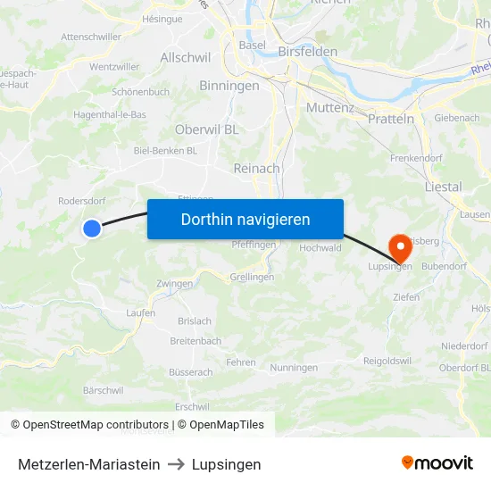 Metzerlen-Mariastein to Lupsingen map