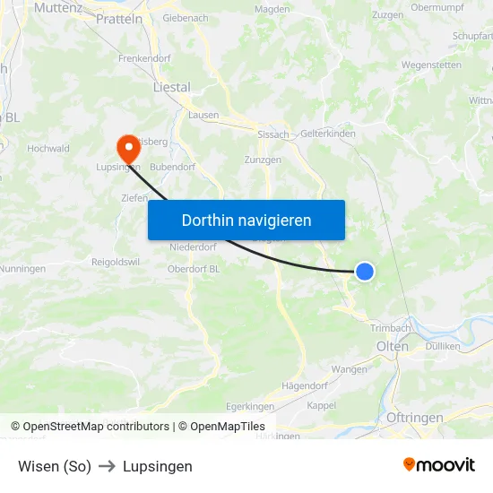Wisen (So) to Lupsingen map