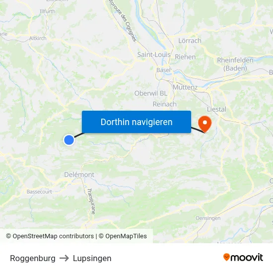 Roggenburg to Lupsingen map