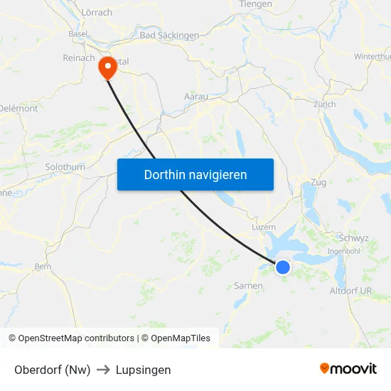 Oberdorf (Nw) to Lupsingen map