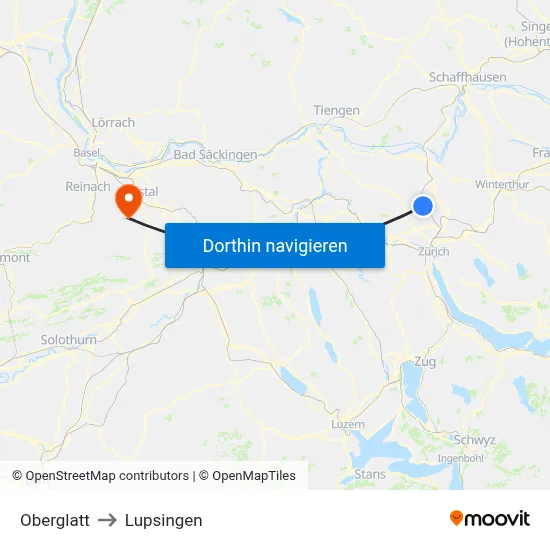 Oberglatt to Lupsingen map