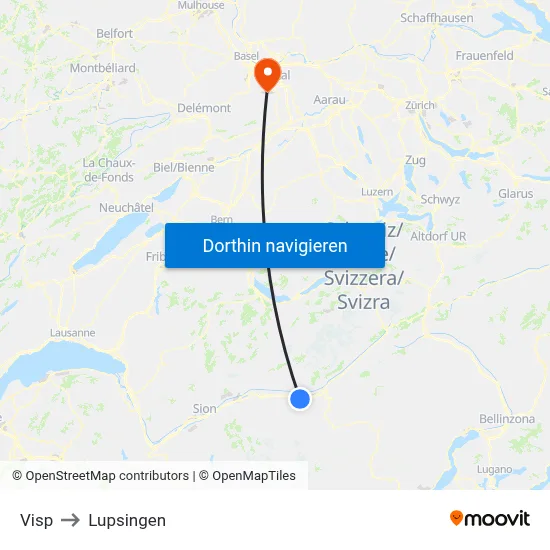 Visp to Lupsingen map