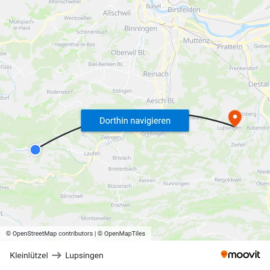 Kleinlützel to Lupsingen map