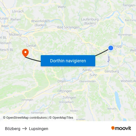 Bözberg to Lupsingen map