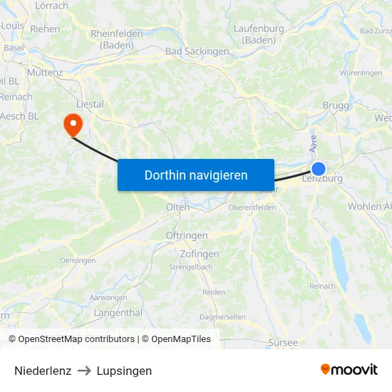 Niederlenz to Lupsingen map