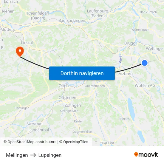 Mellingen to Lupsingen map