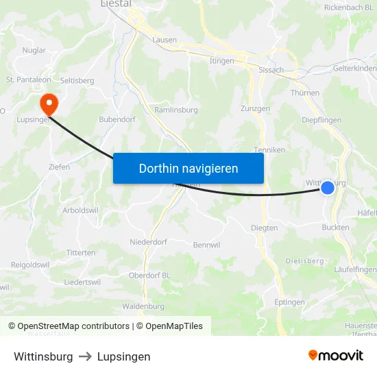 Wittinsburg to Lupsingen map