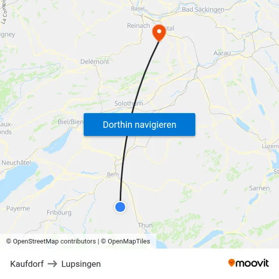 Kaufdorf to Lupsingen map