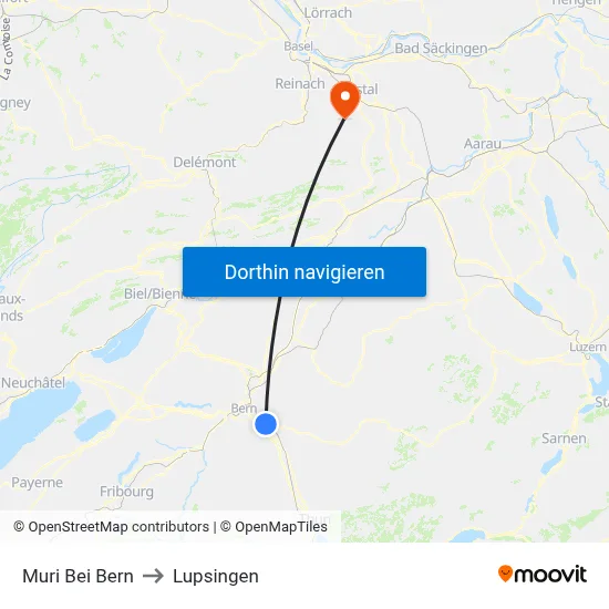 Muri Bei Bern to Lupsingen map