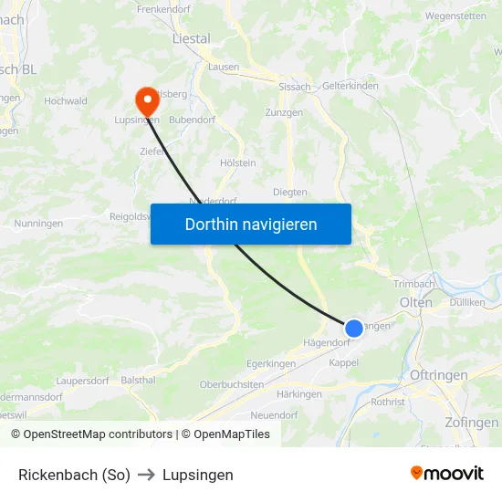 Rickenbach (So) to Lupsingen map