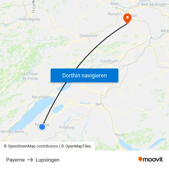 Payerne to Lupsingen map