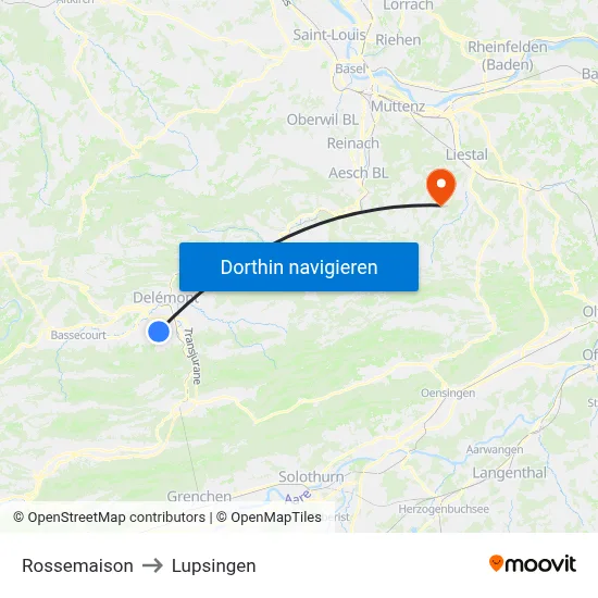 Rossemaison to Lupsingen map