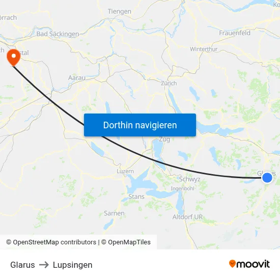 Glarus to Lupsingen map