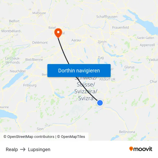 Realp to Lupsingen map