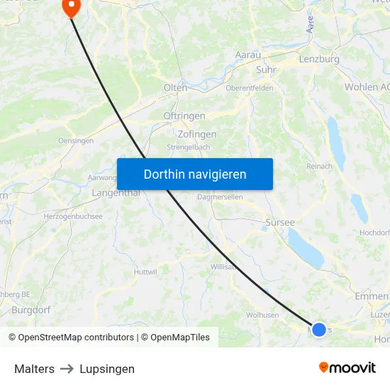 Malters to Lupsingen map
